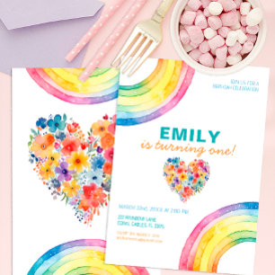 Colourful Watercolor Rainbow Modern Birthday Invitation