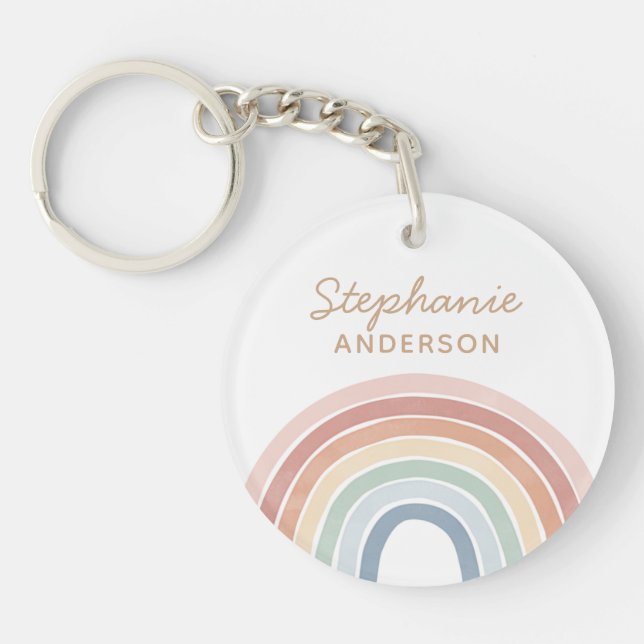 Colourful Watercolor Rainbow Name Key Ring (Front)