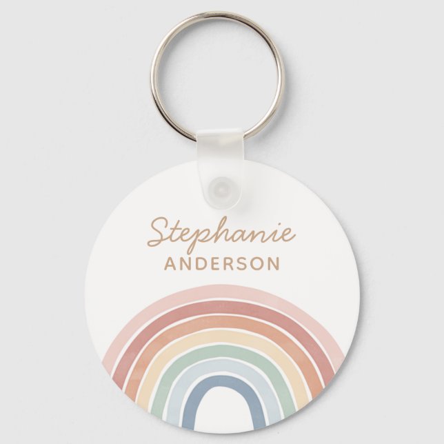 Colourful Watercolor Rainbow Name Keychain (Front)