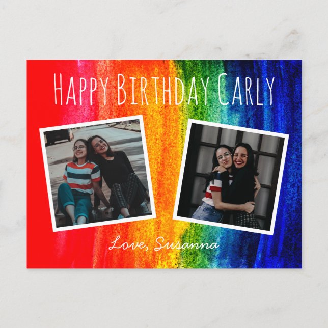 Colourful Watercolor Rainbow Photo Happy Birthday Postcard (Front)