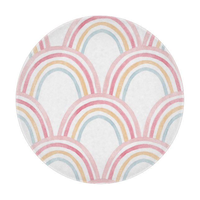 Colourful Watercolor Rainbow Seamless Illustration Cutting Board (Front)