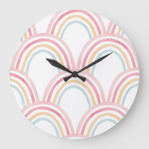 Colourful Watercolor Rainbow Seamless Illustration Large Clock