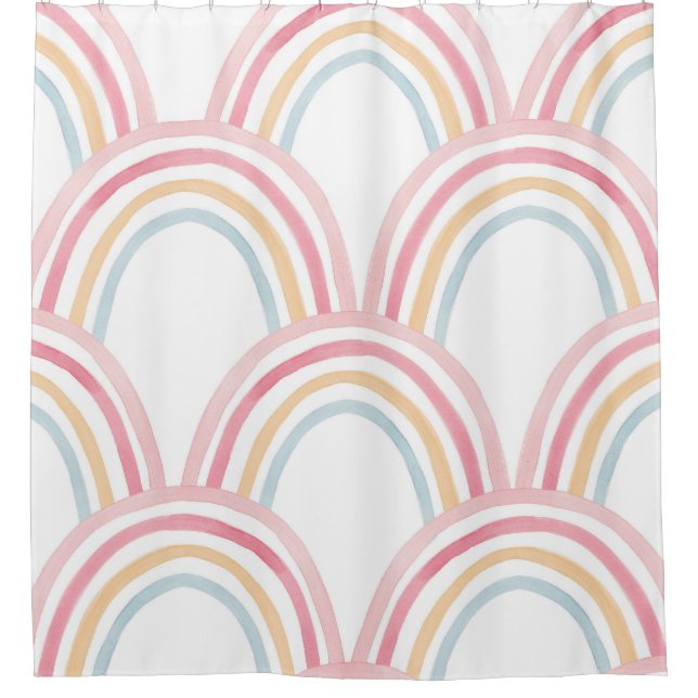 Colourful Watercolor Rainbow Seamless Illustration Shower Curtain (Front)