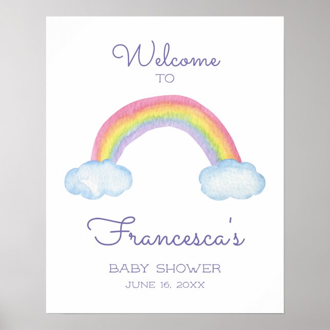 Colourful Watercolor Rainbow Welcome To Baby Poster (Front)