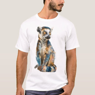 Colourful Watercolor Ring-Tailed Lemur Illustratio T-Shirt