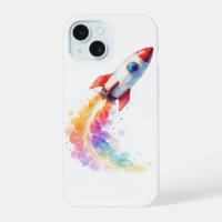 Colourful Watercolor Rocket Blast Off - iPhone 15
