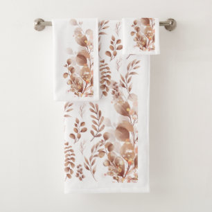 Colourful Watercolor Rustic Fall Eucalyptus Leaves Bath Towel Set