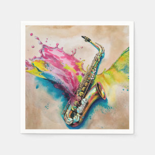 Colourful Watercolor Saxophone Splash Napkin