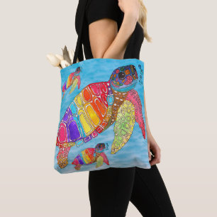 Colourful Watercolor Sea Turtle Tote Bag