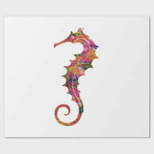 Colourful watercolor seahorse wrapping paper