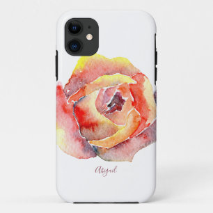 Colourful Watercolor Single Flower Custom Name iPhone 11 Case