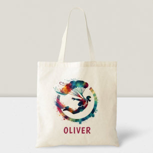 Colourful Watercolor Skydiver Personalised Tote Bag