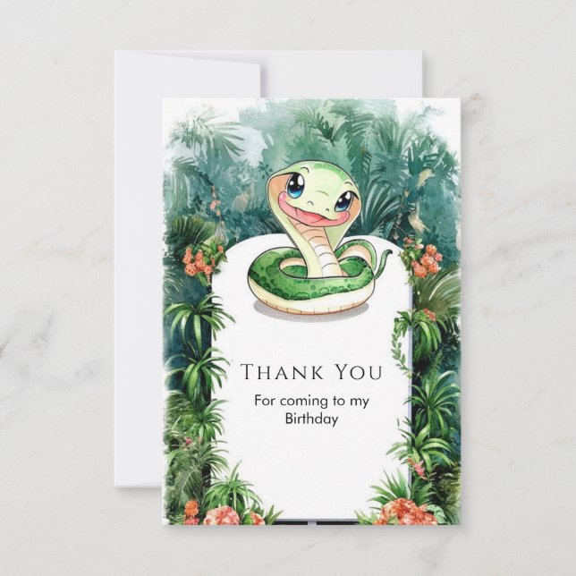 Colourful Watercolor Snake Birthday Thank You Card (Front)