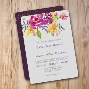 Colourful Watercolor Sparkle Bouquet Wedding Invit Invitation