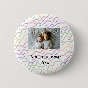 Colourful watercolor spiral pattern add photo name 6 cm round badge