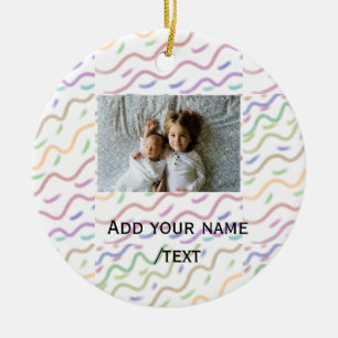 Colourful watercolor spiral pattern add photo name ceramic ornament