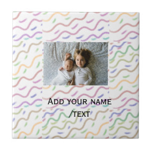 Colourful watercolor spiral pattern add photo name ceramic tile