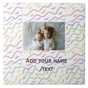 Colourful watercolor spiral pattern add photo name ceramic tile