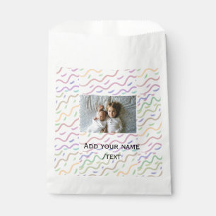 Colourful watercolor spiral pattern add photo name favour bag