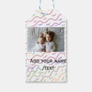 Colourful watercolor spiral pattern add photo name gift tags