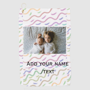 Colourful watercolor spiral pattern add photo name golf towel