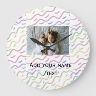 Colourful watercolor spiral pattern add photo name large clock