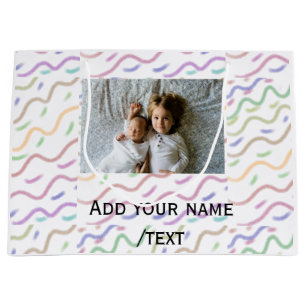 Colourful watercolor spiral pattern add photo name large gift bag