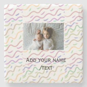 Colourful watercolor spiral pattern add photo name stone coaster