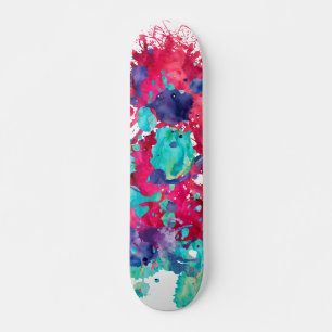 Colourful watercolor splash skateboard