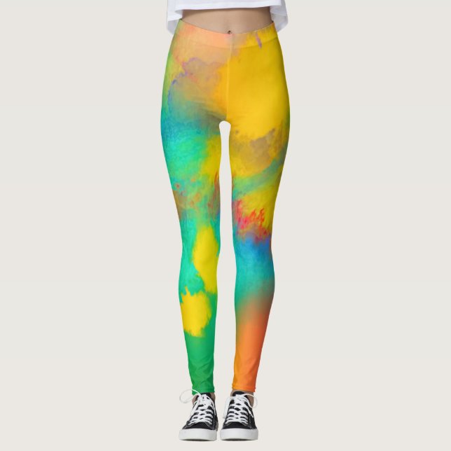 Colourful Watercolor Splashes Leggings (Front)