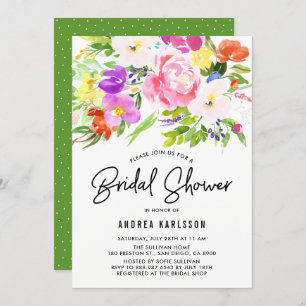 Colourful Watercolor Spring Blooms Bridal Shower Invitation
