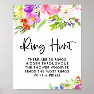 Colourful Watercolor Spring Blooms Ring Hunt Game Poster