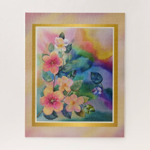Colourful Watercolor Spring Branch with Flowers  Jigsaw Puzzle