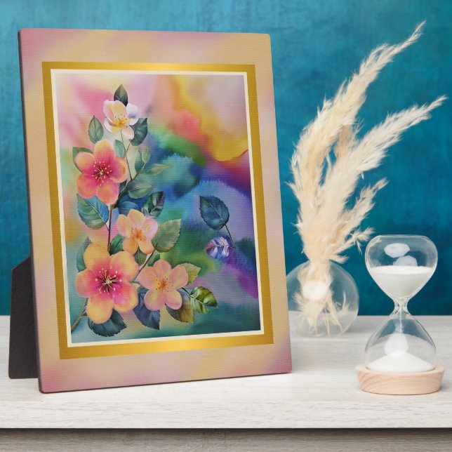 Colourful Watercolor Spring Branch with Flowers  Plaque (Side)