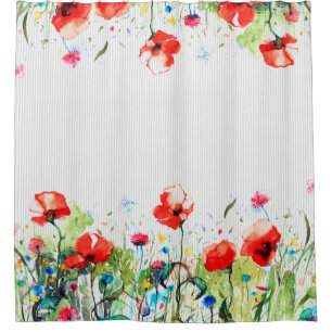 Colourful Watercolor Spring Flowers Illustration Shower Curtain