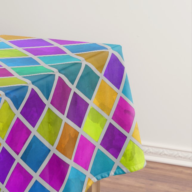 Colourful Watercolor Squares Tablecloth (In Situ)