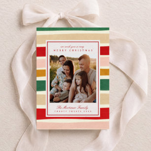 Colourful Watercolor Striped Family Photo Christma Holiday Card