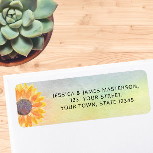 Colourful Watercolor Sunflower Return Address Return Address Label