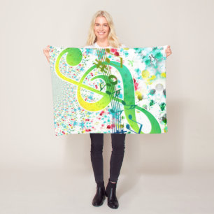 Colourful Watercolor Treble Clef Fleece Blanket