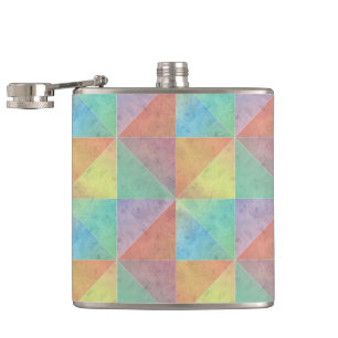 Colourful Watercolor Triangles Pattern Hip Flask