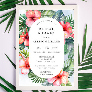 Colourful Watercolor Tropical Flowers Bridal Showe Invitation