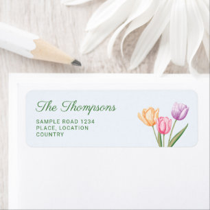 Colourful Watercolor Tulip Bouquet With Custom Tex Return Address Label