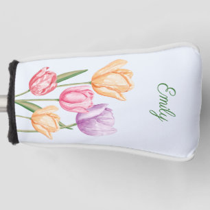 Colourful Watercolor Tulip Flowers With Custom Nam Golf Head Cover