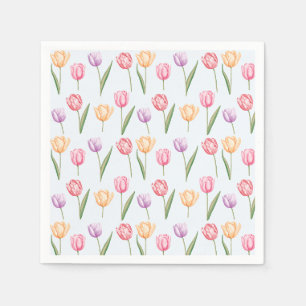 Colourful Watercolor Tulips Flower Pattern Napkin
