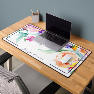 Colourful watercolor tulips personalised desk mat