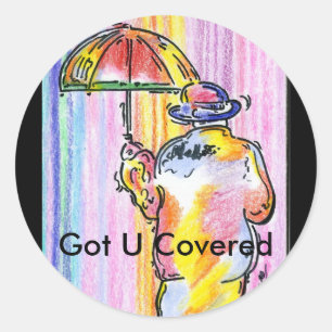 Colourful watercolor Umbrella man Classic Round Sticker