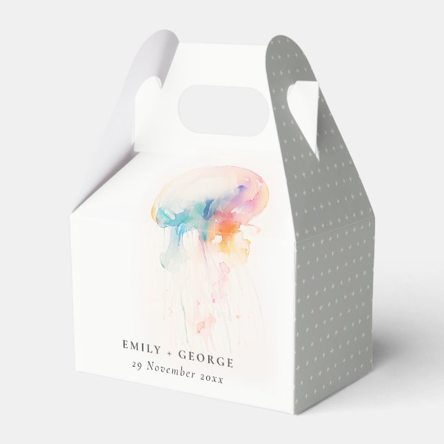 Colourful Watercolor Underwater Jellyfish Wedding Favour Box (Front Side)