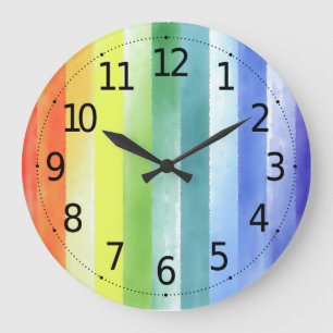Colourful Watercolor Vertical Rainbow Pattern Large Clock