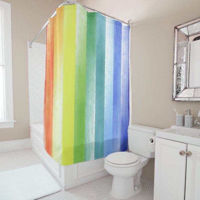 Colourful Watercolor Vertical Rainbow Pattern | Shower Curtain (In Situ)