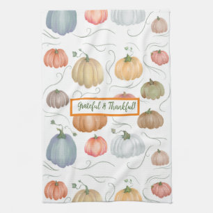 Colourful watercolor vines pumpkin patch tea towel